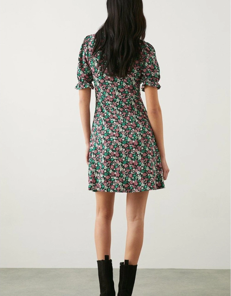 Womens/Ladies Ditsy Print Short-Sleeved Mini Dress