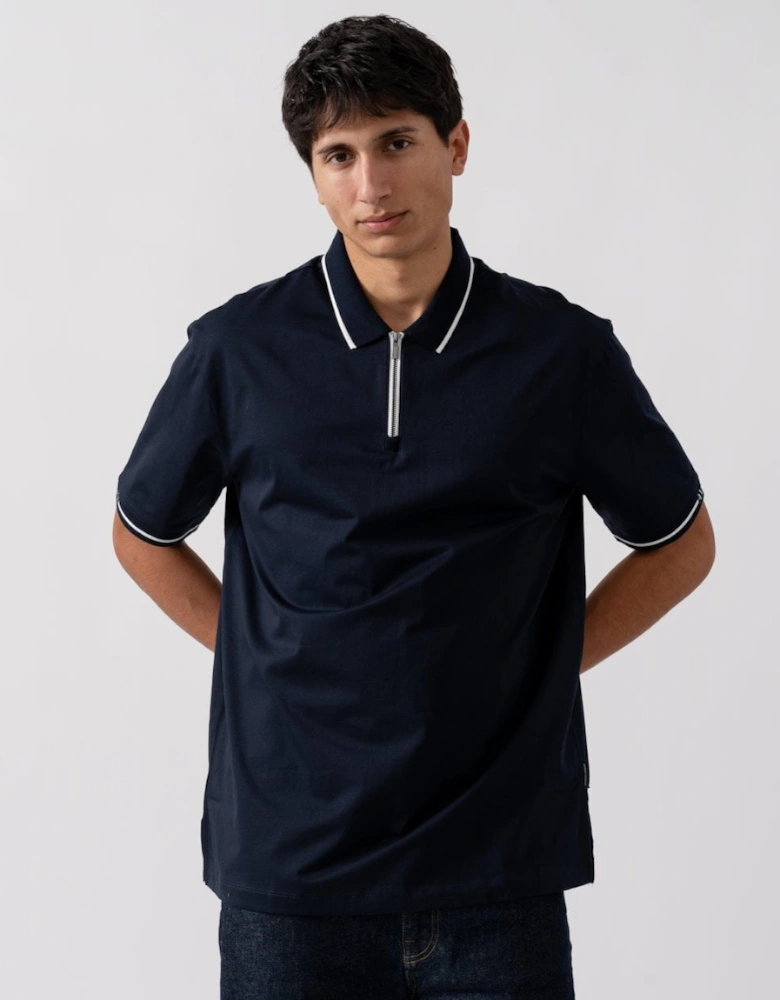 Mens Contrast Tipped Zip Placket Polo Shirt