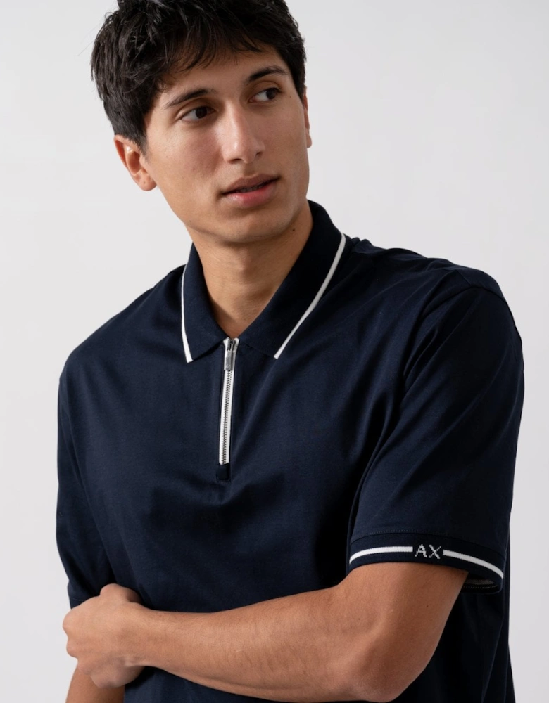 Mens Contrast Tipped Zip Placket Polo Shirt