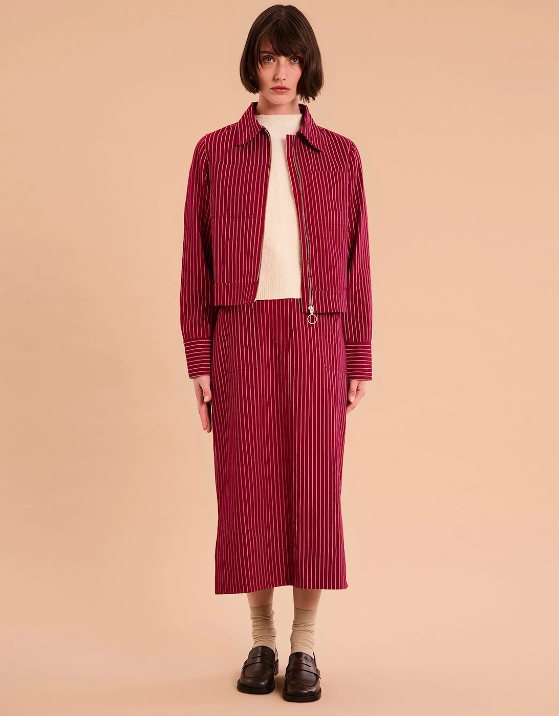 Kelsey Skirt in Burgundy Pin Stripe, 6 of 5