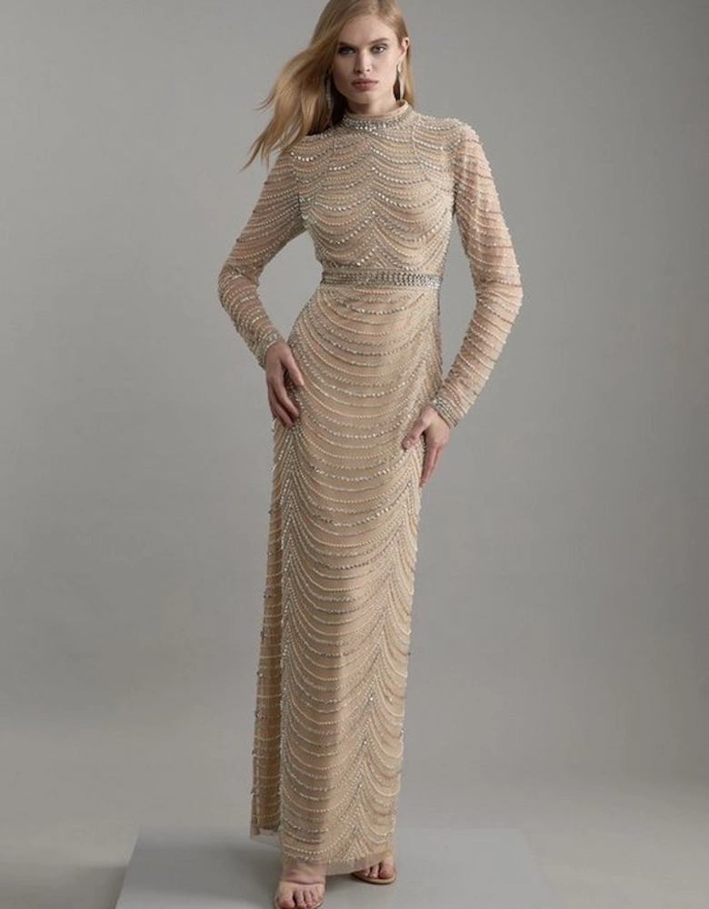 Tall Embellished Woven Long Sleeved Maxi Dress