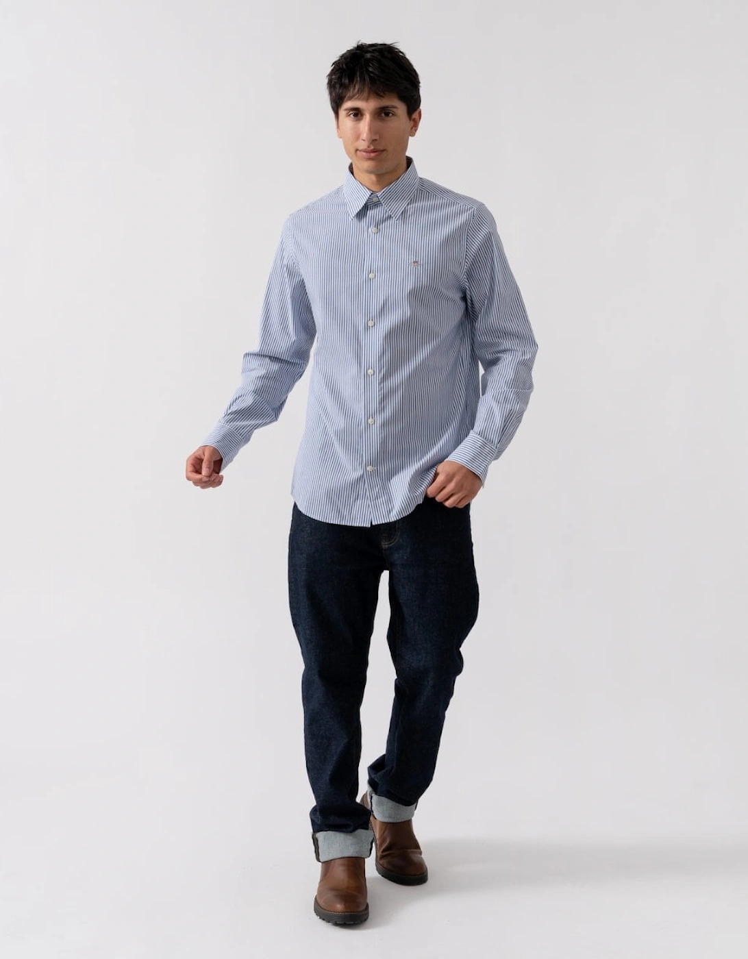 Mens Slim Stretch Poplin Striped Shirt