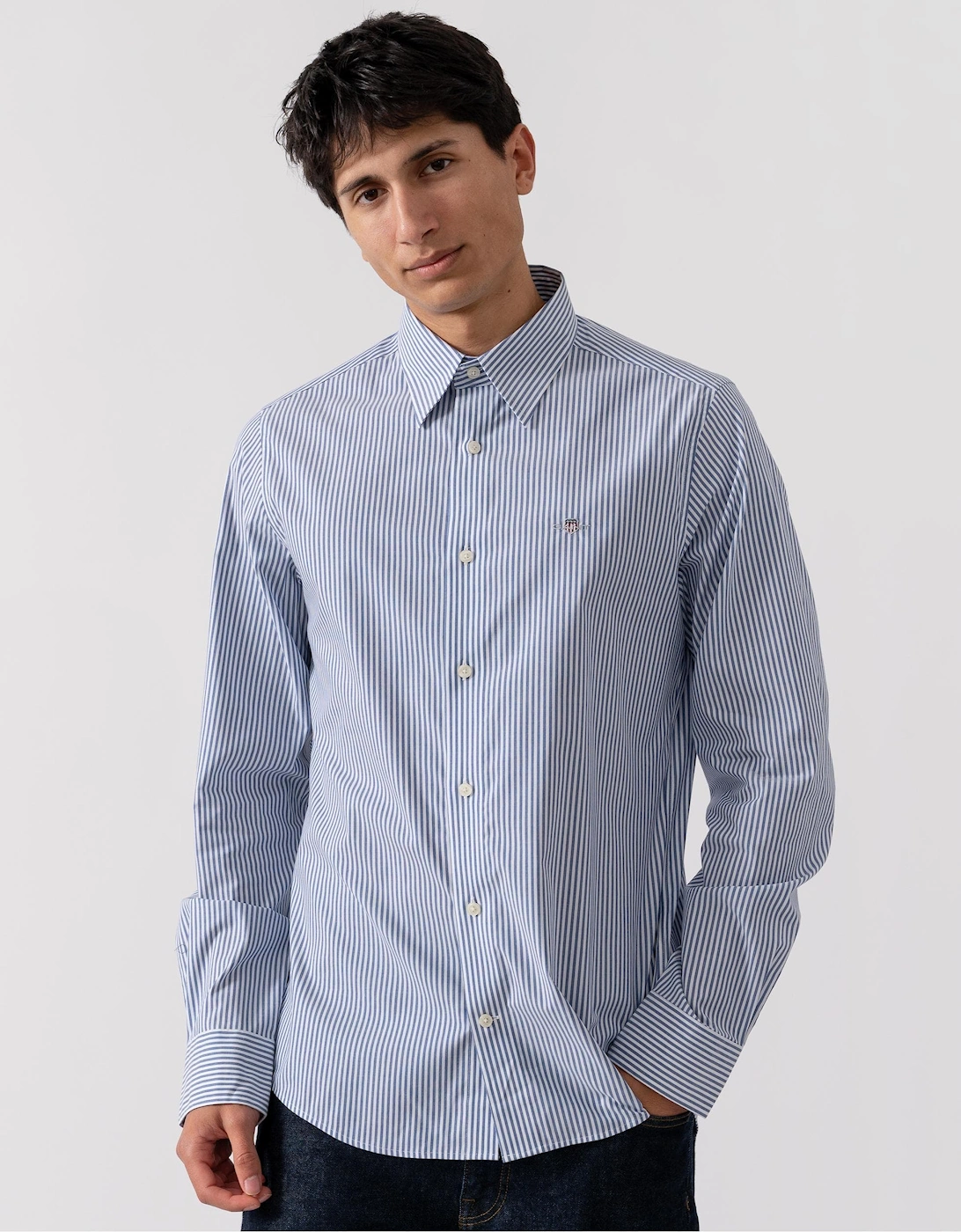 Mens Slim Stretch Poplin Striped Shirt, 6 of 5