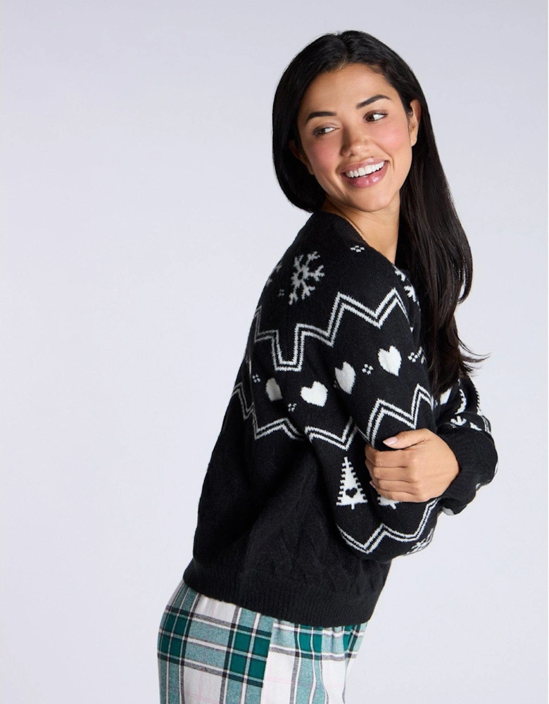 Fairisle Knit Lounge Christmas Jumper - Mix - Black