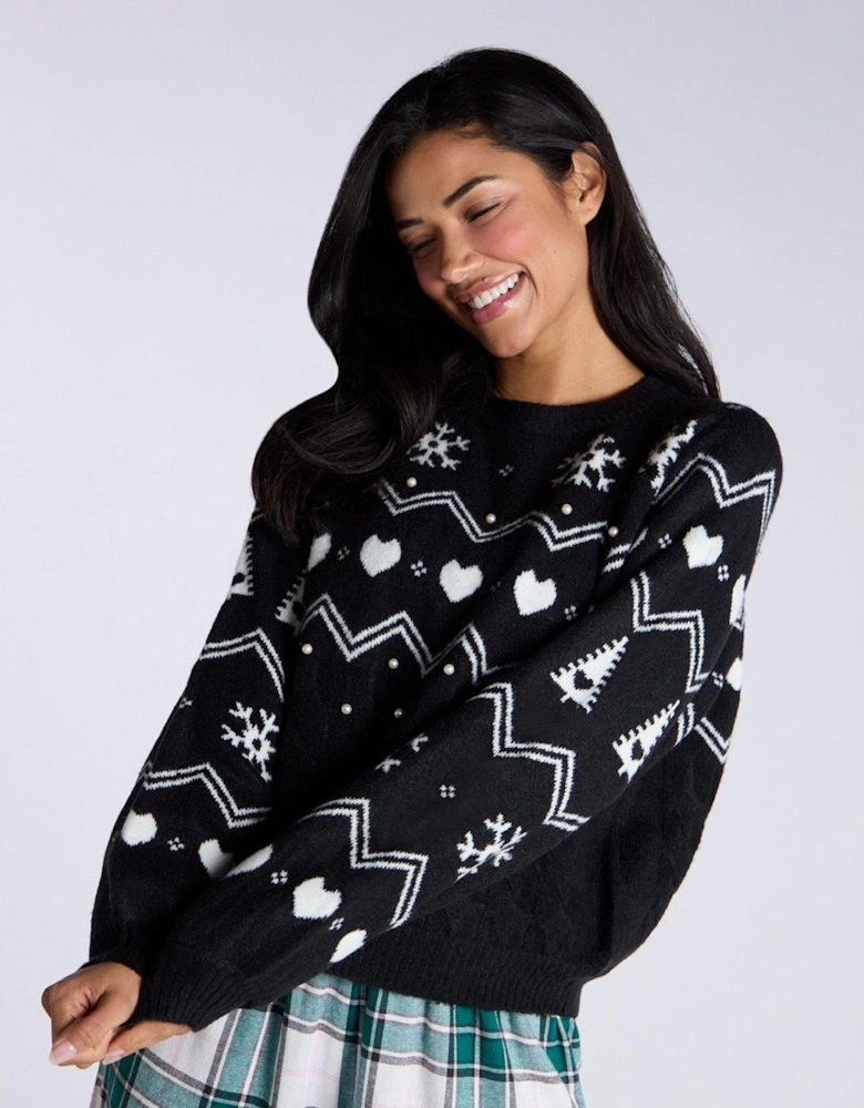 Fairisle Knit Lounge Christmas Jumper - Mix - Black