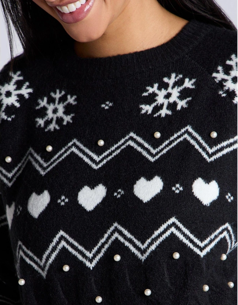 Fairisle Knit Lounge Christmas Jumper - Mix - Black