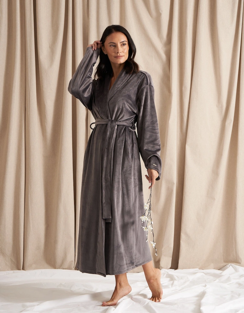 Velour Longline Robe in Raven