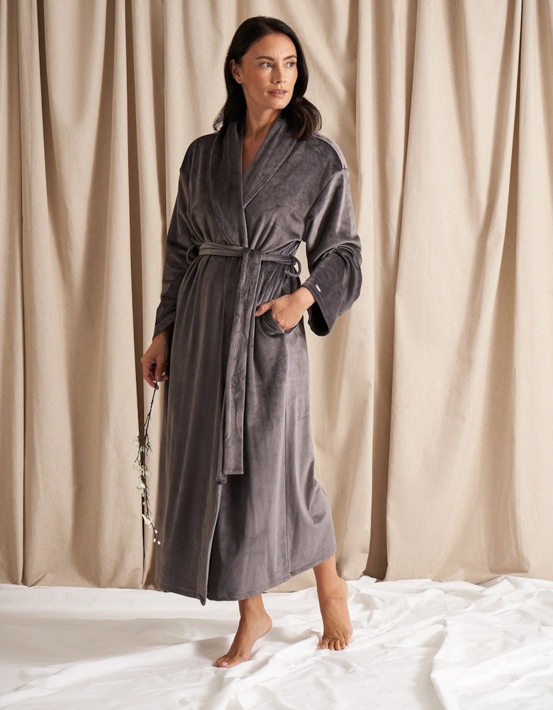 Velour Longline Robe in Raven