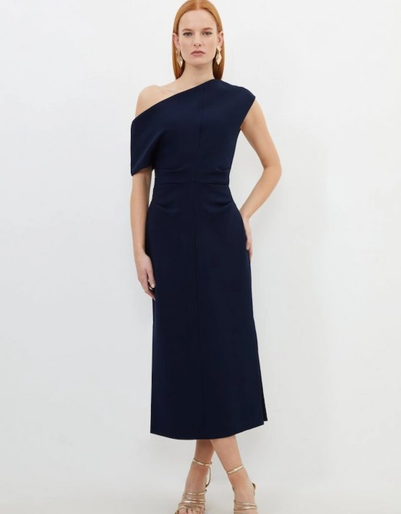 Compact Stretch Drop Shoulder Tailored Midi Dress