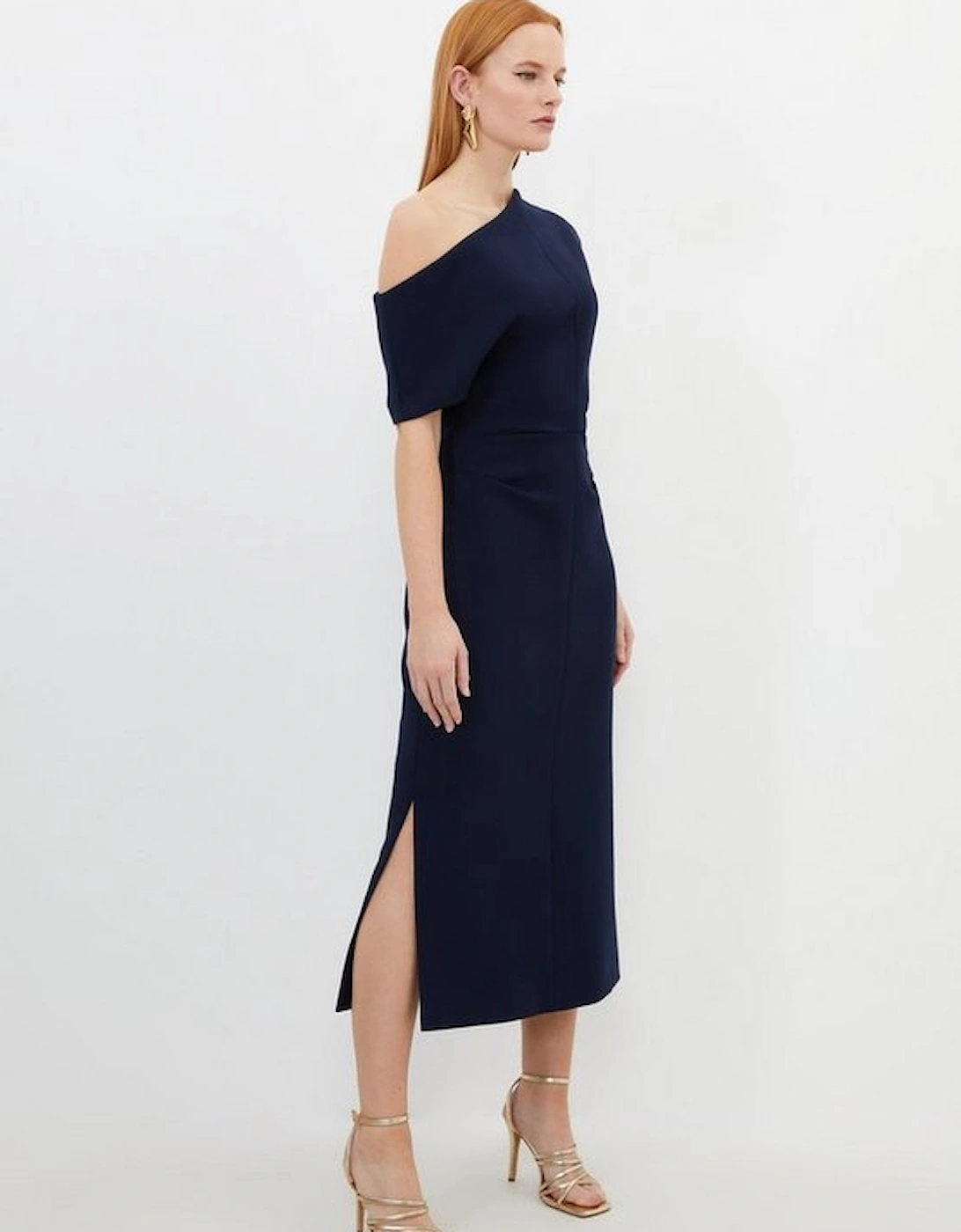 Compact Stretch Drop Shoulder Tailored Midi Dress