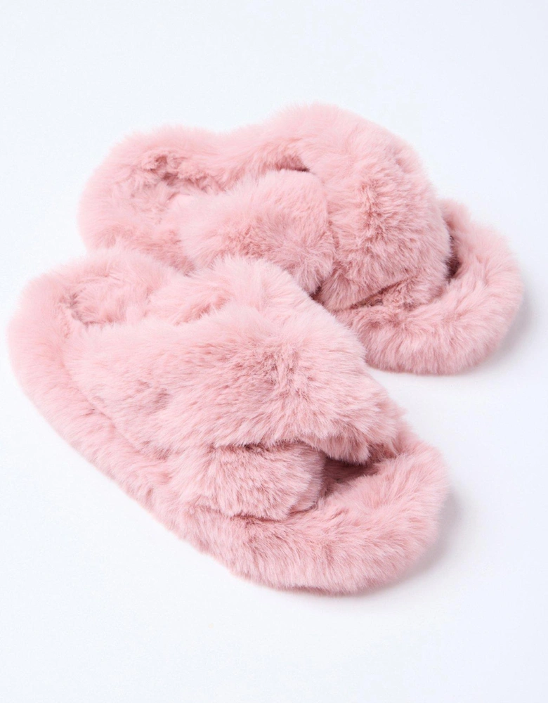 Ridge Sole Cross Band Slippers - Dusky Pink