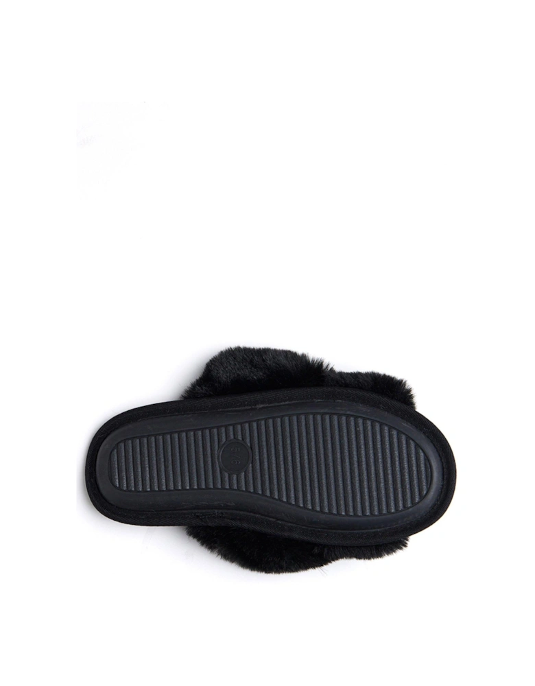 Holly Embroidered Crossband Slippers - Black