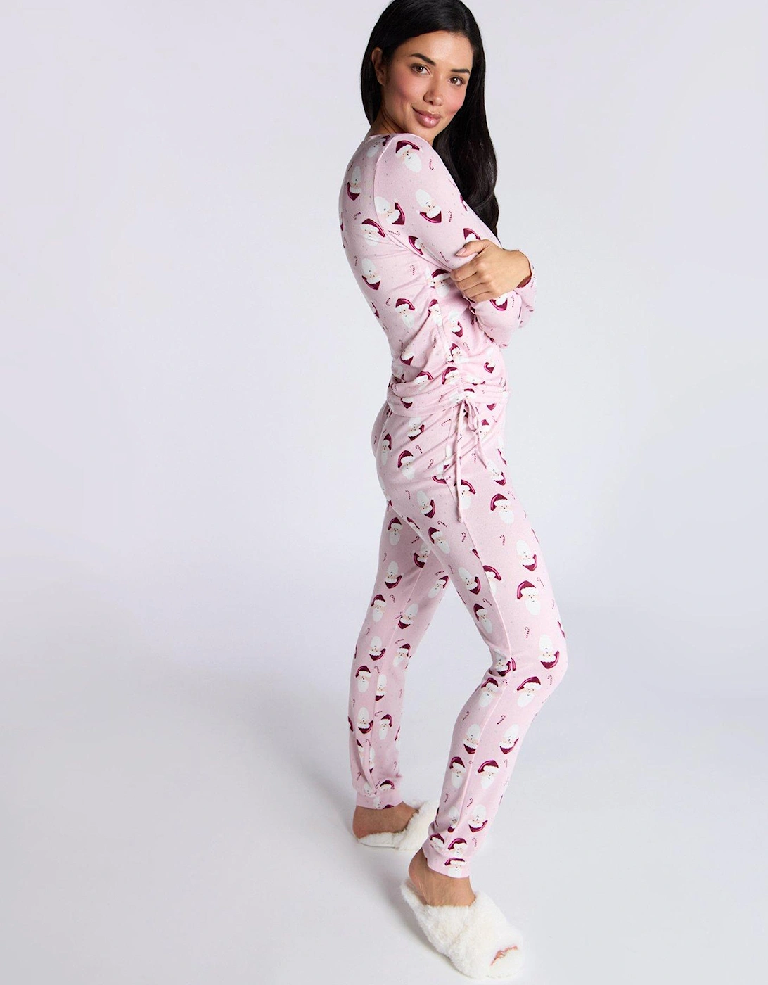 Soft Touch Santa Top & Leggings Pj Set - Dusky Pink
