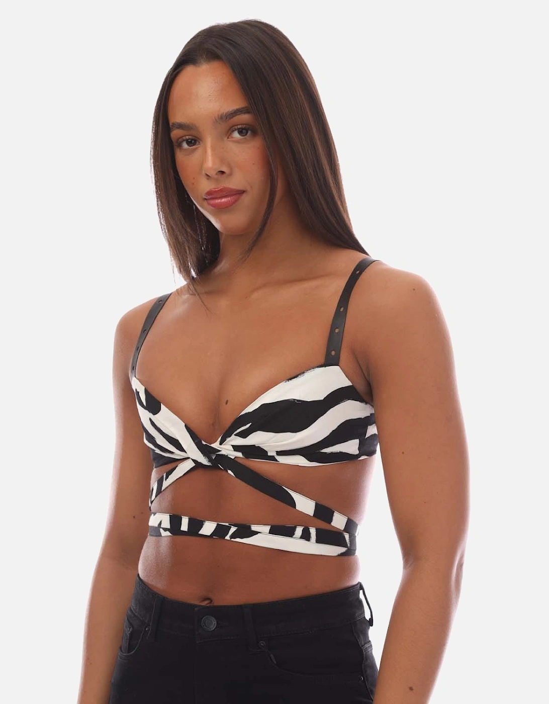 Zebra VI Twisted Lace Up Top