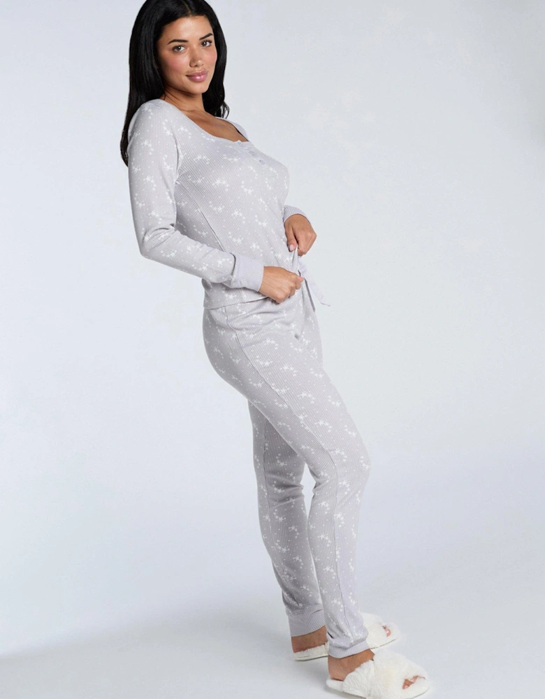 Rib Star Henley & Leggings Pj Set - Grey Mix