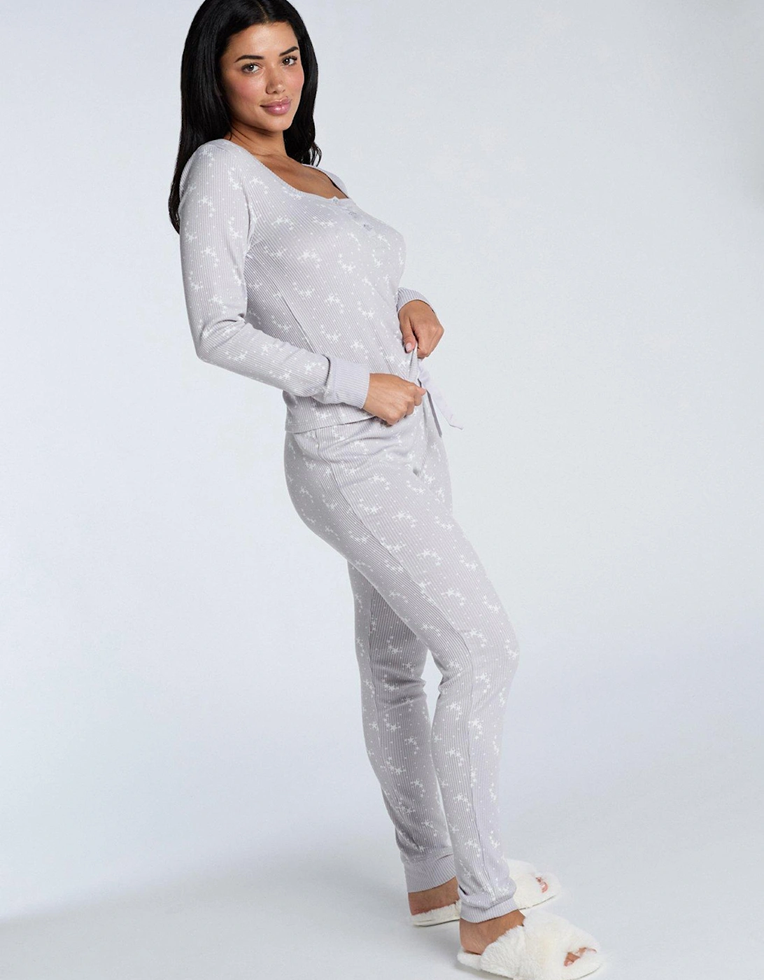 Rib Star Henley & Leggings Pj Set - Grey Mix