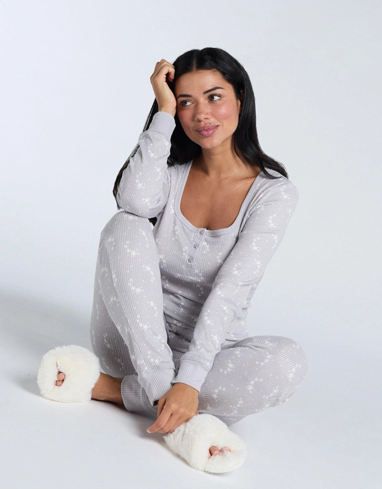 Rib Star Henley & Leggings Pj Set - Grey Mix