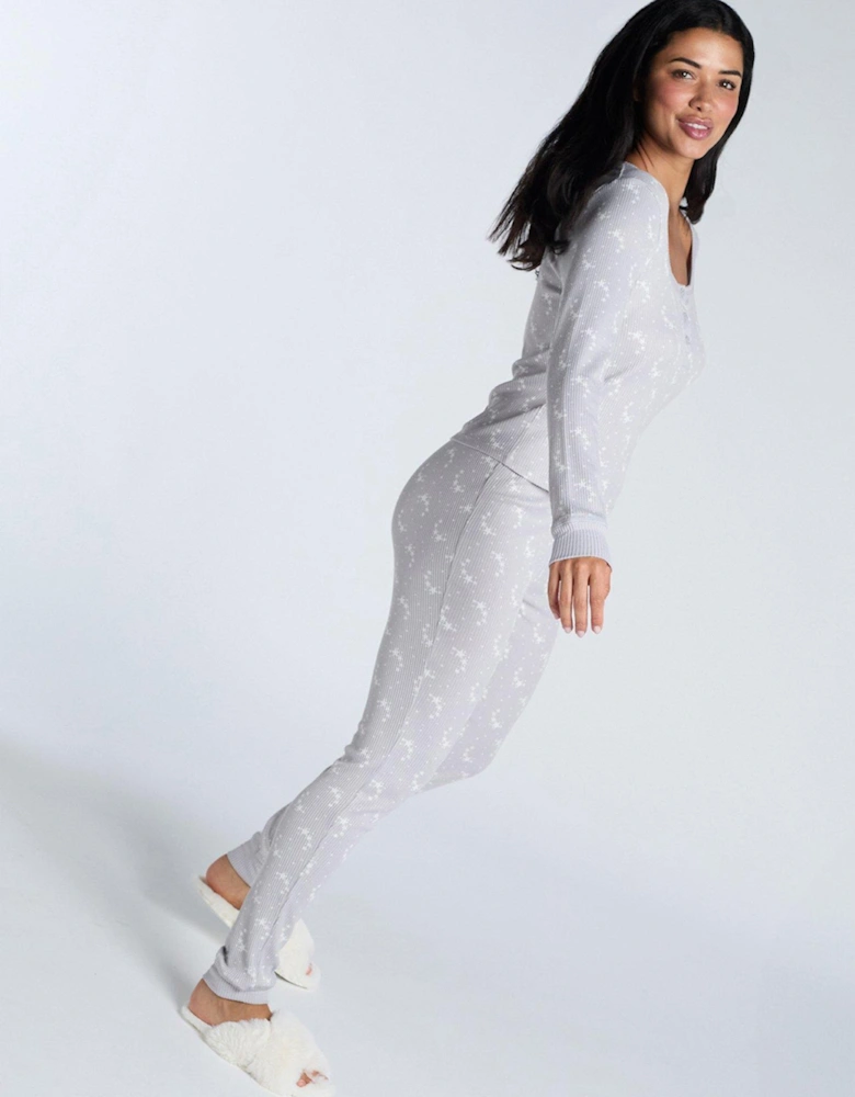 Rib Star Henley & Leggings Pj Set - Grey Mix