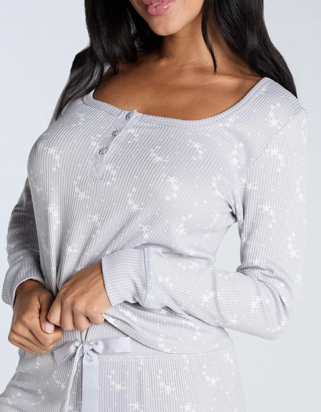 Rib Star Henley & Leggings Pj Set - Grey Mix