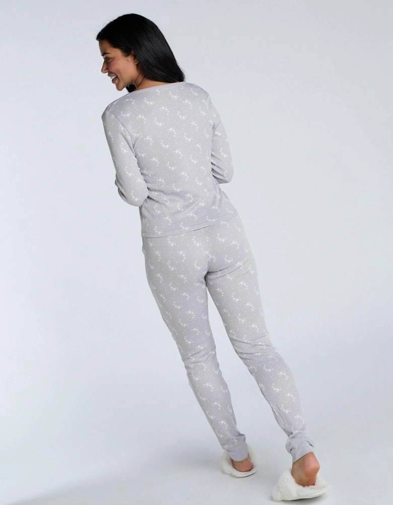 Rib Star Henley & Leggings Pj Set - Grey Mix