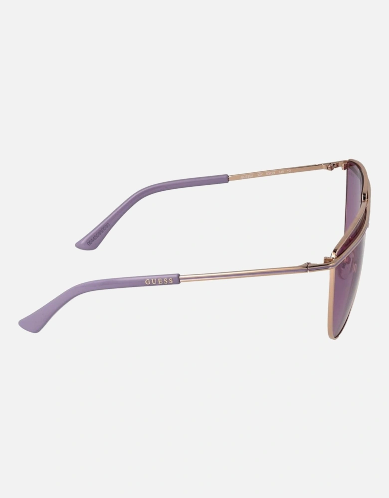 Full-Rim Metal Aviator Sunglasses with Purple Lenses Women - Rose Gold