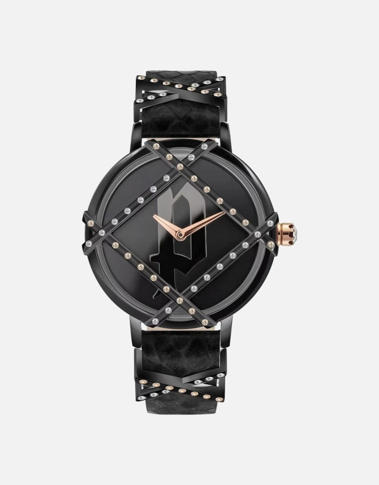 Stainless Steel Quartz Analog Leather Watch Women - Black Watches