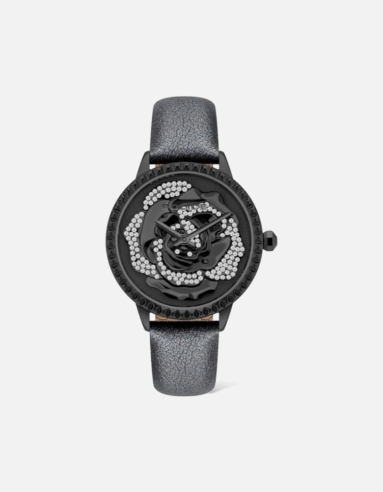 Stainless Steel Quartz Leather Strap Watch Women - Black Watches