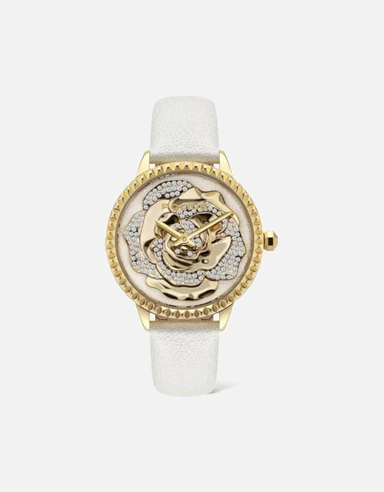 Quartz Stainless Steel Case Leather Bracelet Watch Women - White