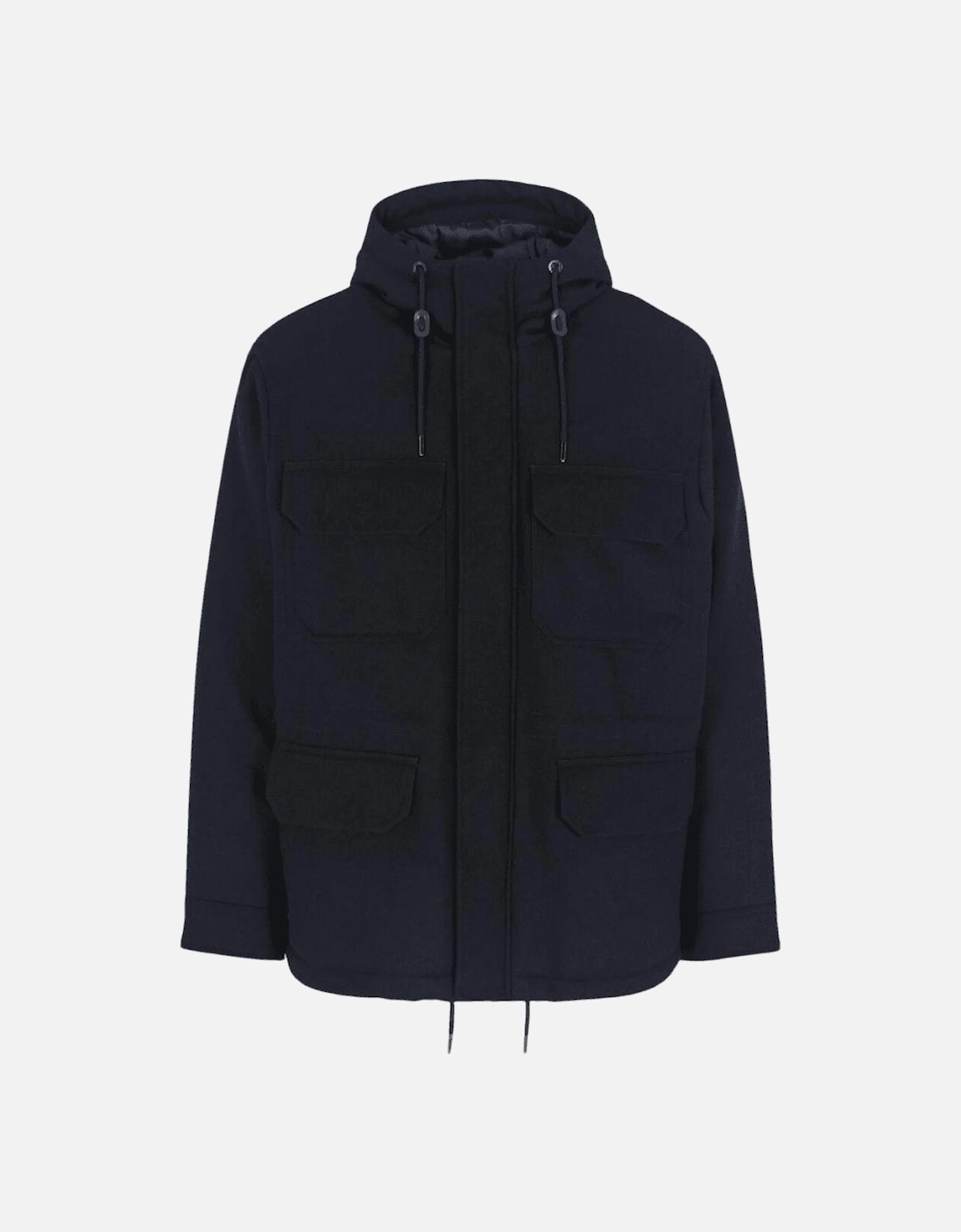 Armani Exchange Men's Woven Wool Hooded Navy Caban Coat - Size: 38/Regular