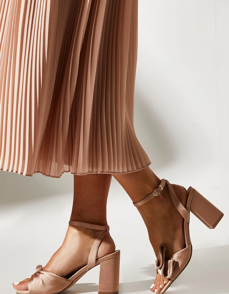 Tina Satin Soft Ruffle High Block Heel Sandals