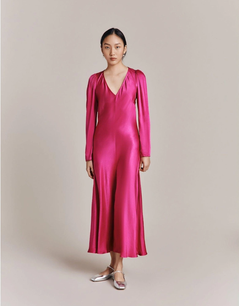 Etta Satin Midi Dress - Pink