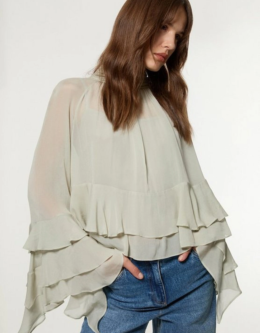 Drama Ruffle Viscose Georgette Woven Blouse, 5 of 4