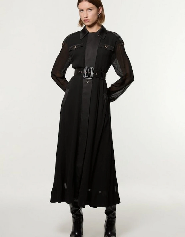 Viscose Georgette Woven Trench Midi Dress