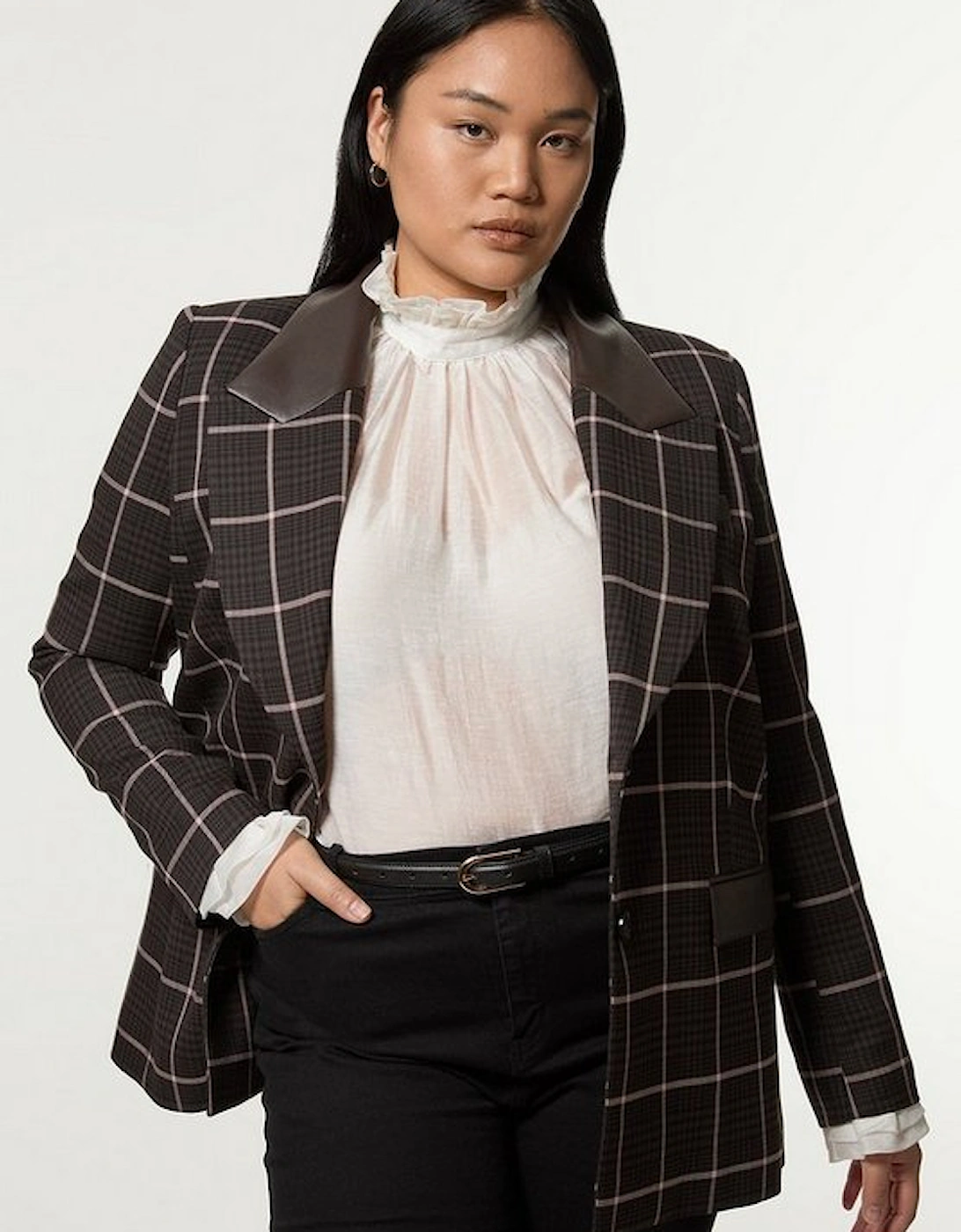 Plus Size Check Pu Mix Tailored Jacket, 5 of 4