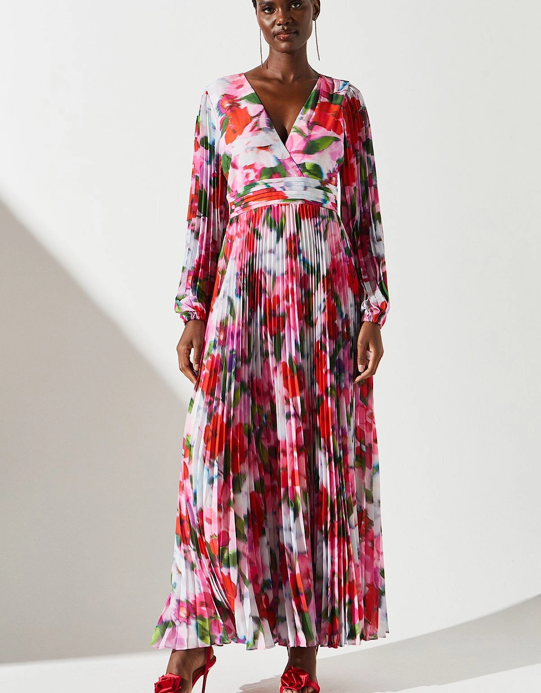 Chiffon Pleated Floral Printed Dress, 6 of 5