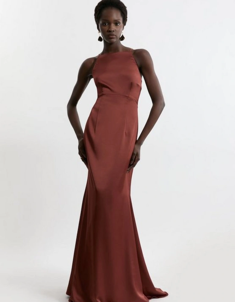 Petite Satin Crepe Column Woven Maxi Dress