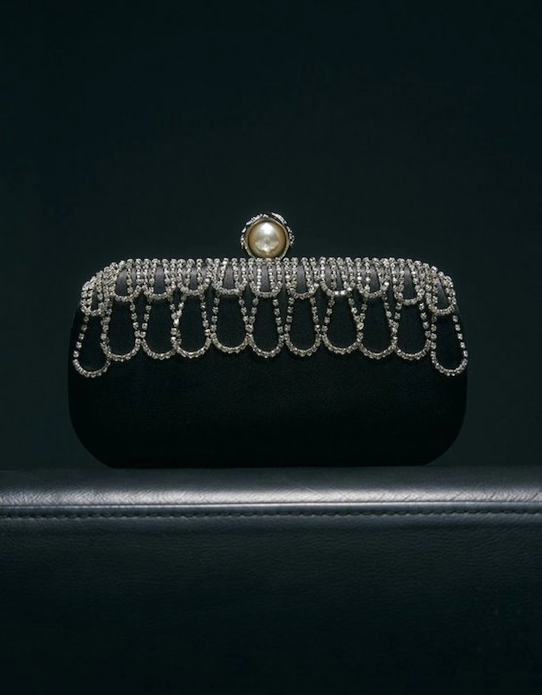 Scallop Detailed Embellished Clutch Bag