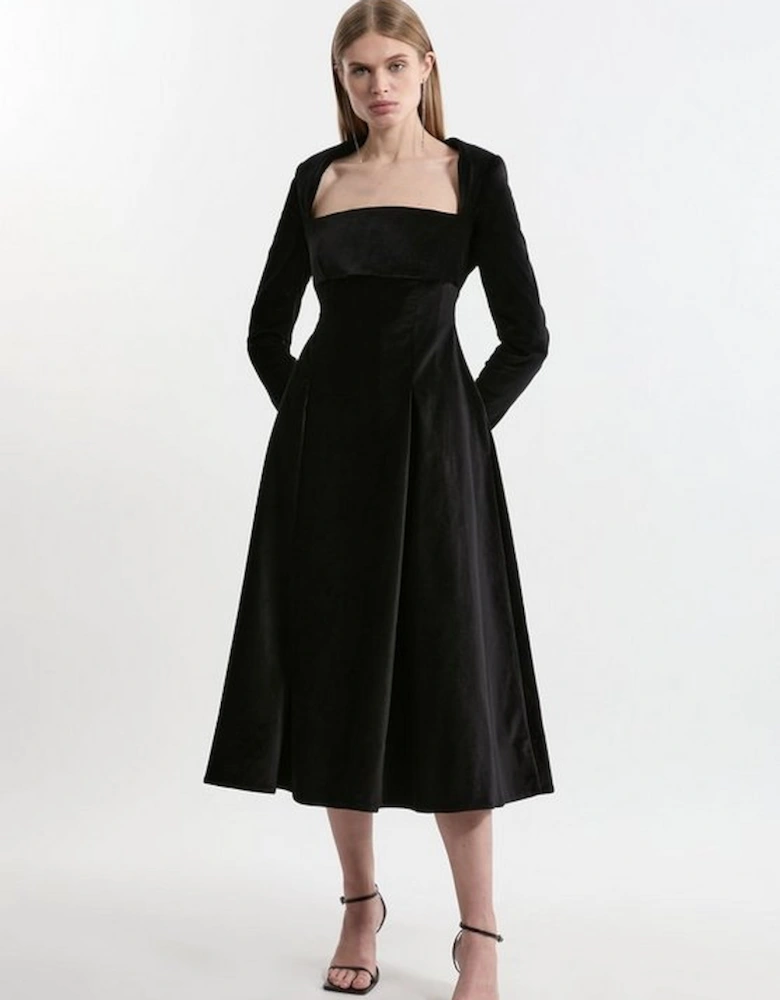 Petite Velvet Tailored Pleat Full Skirted Midaxi Dress