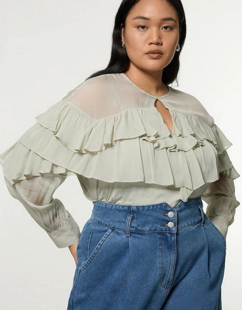 Plus Size Drama Ruffle Viscose Georgette Woven Blouse