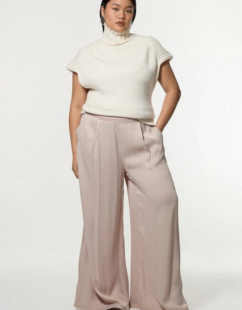 Plus Size Viscose Satin Wide Leg Woven Trouser