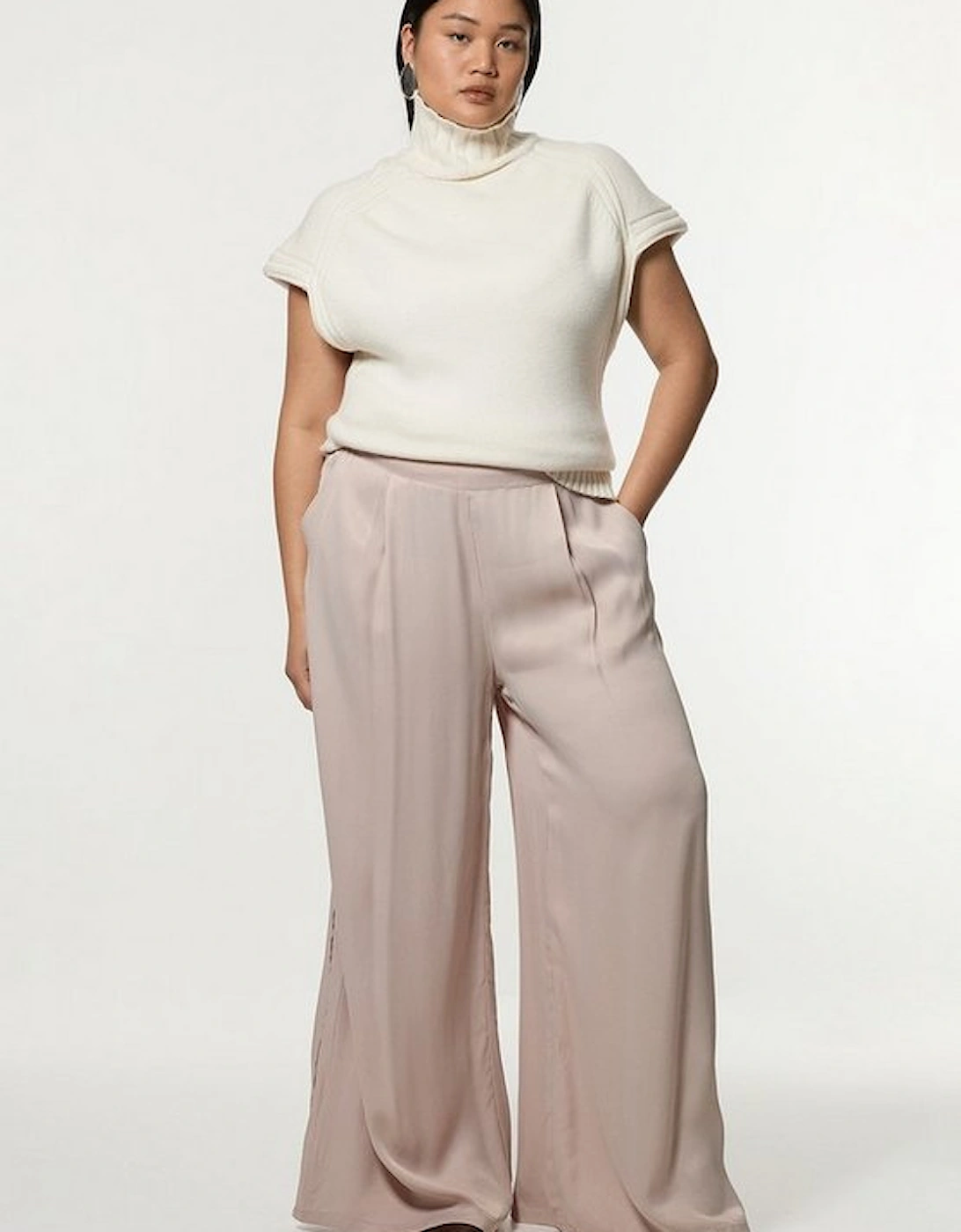 Plus Size Viscose Satin Wide Leg Woven Trouser, 5 of 4