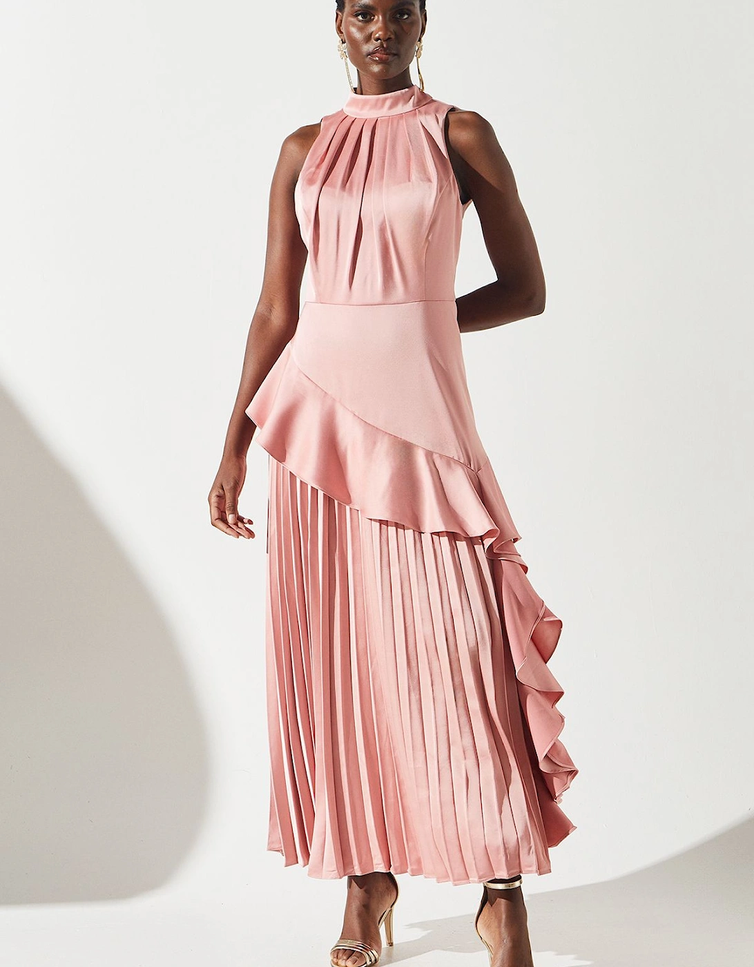 Sleeveless Ruffle Pleat Satin Back Crepe Dress, 6 of 5