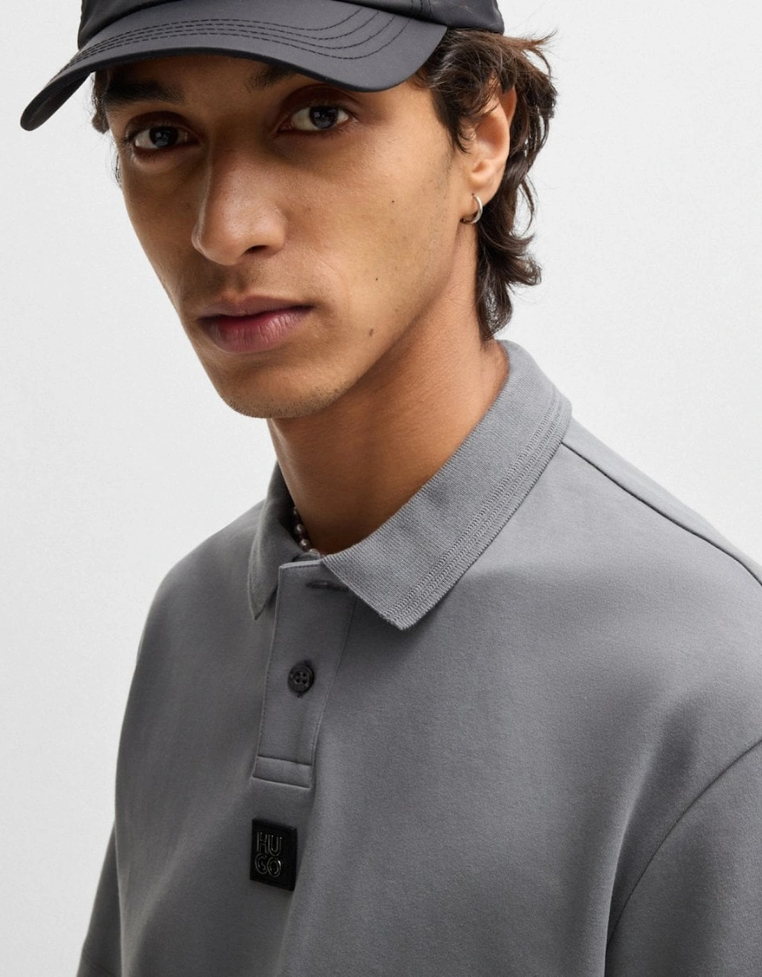 HUGO Deabono Mens Interlock Cotton Polo Shirt with Stacked Logo