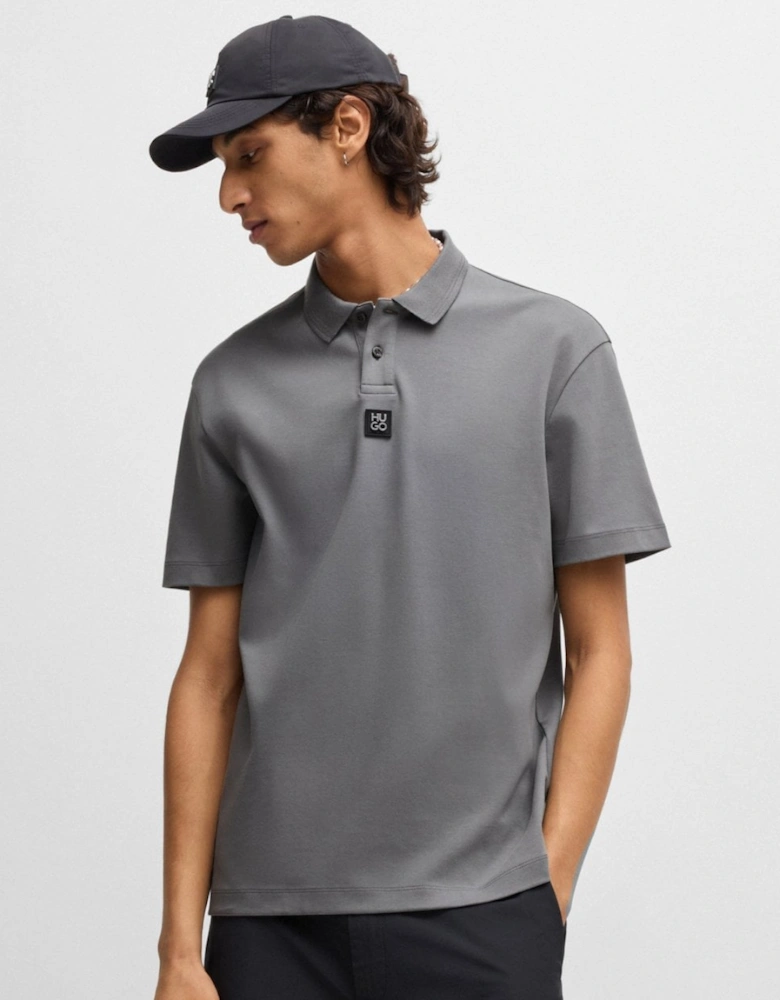 HUGO Deabono Mens Interlock Cotton Polo Shirt with Stacked Logo