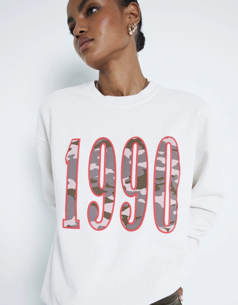 Camo Slogan Sweatshirt - Cream