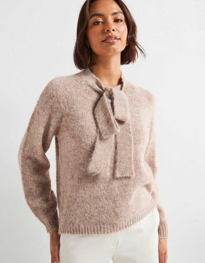 Zoey Long Sleeve Bow Knitted Pullover - Neutral