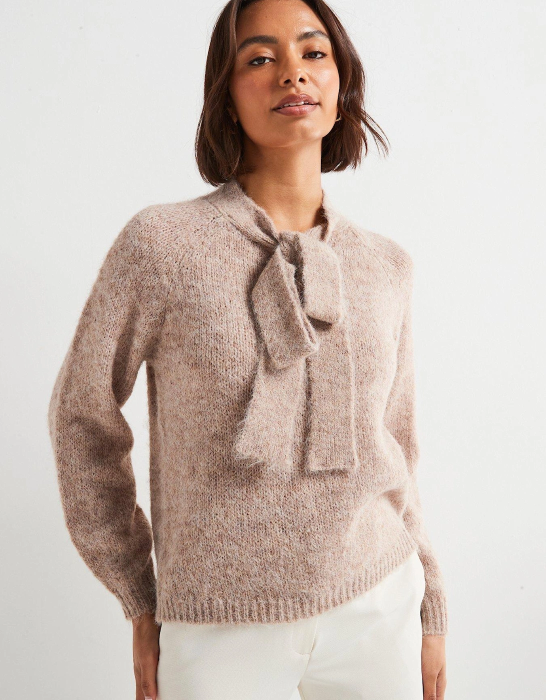 Zoey Long Sleeve Bow Knitted Pullover - Neutral, 6 of 5