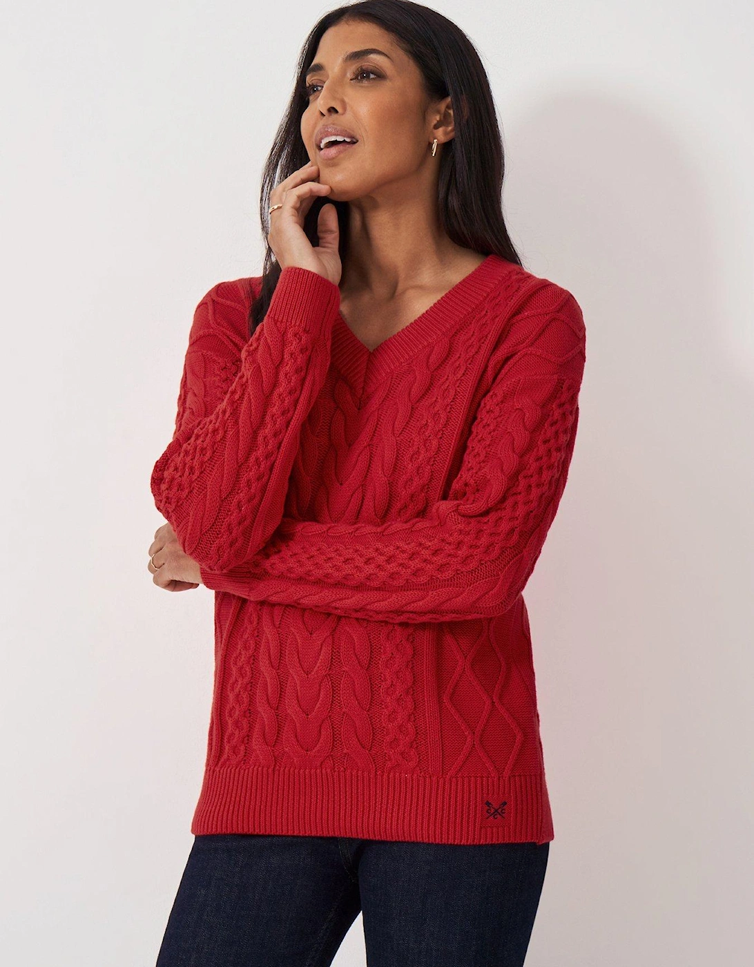 V-Neck Cable Knit Jumper - Red, 2 of 1