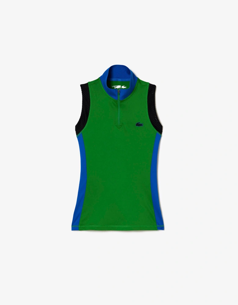 Tennis Sleeveless Zip Neck Polo Shirt