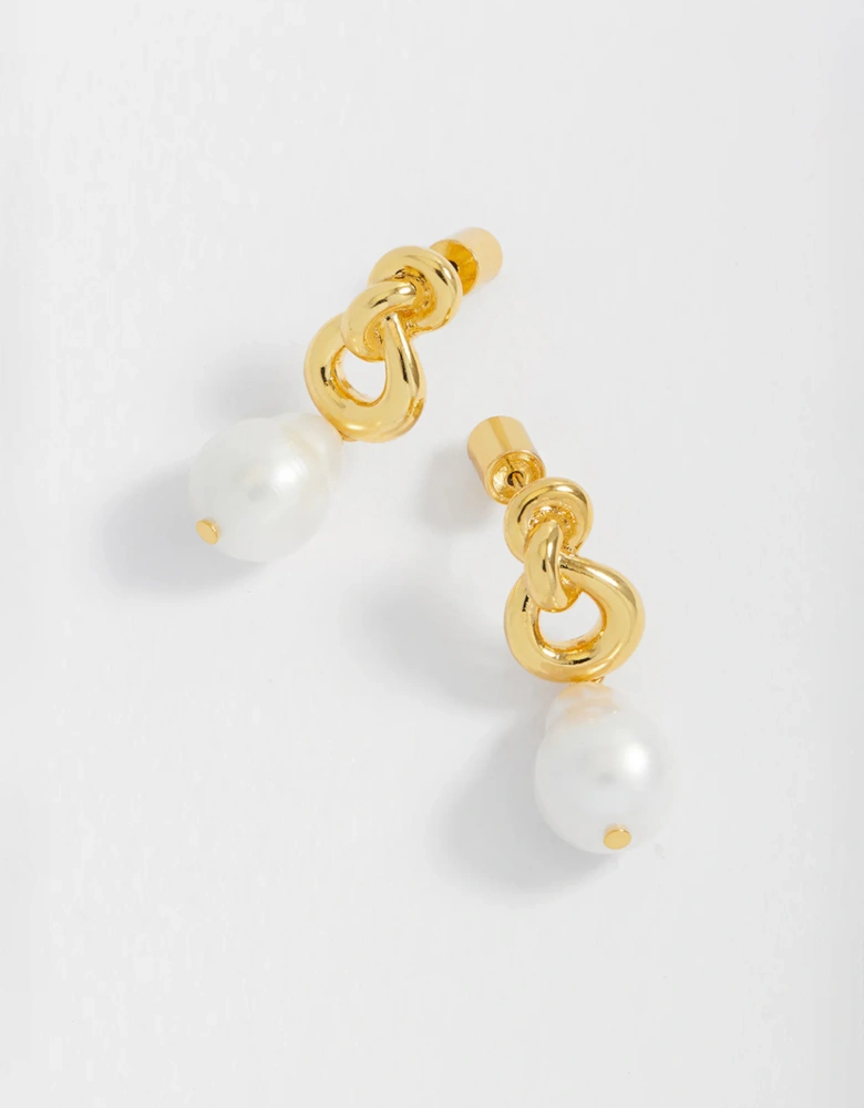 Knot And Pearl Drop Earring Gold Plated